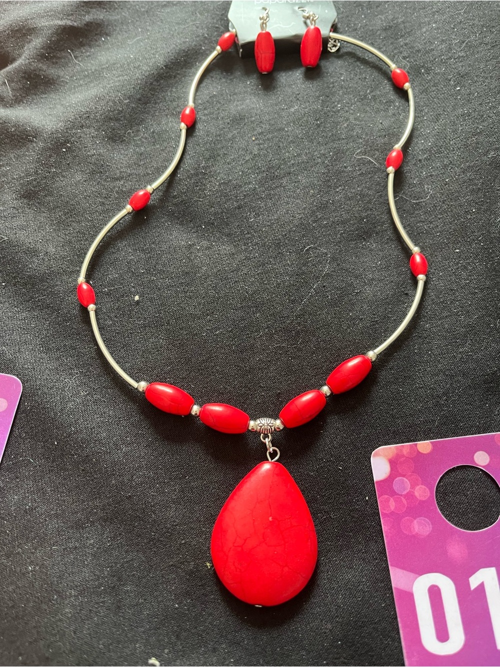 paparazzi Red Teardrop Bead Pendant Necklace